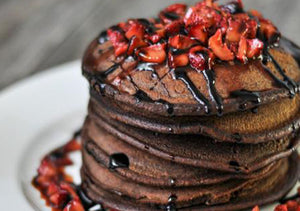 Chocolate Balsamic Pancakes with Strawberries